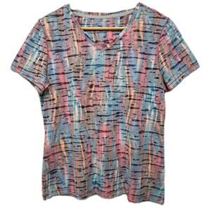 Reel Legends Performance T Shirt Top Womens Large Multicolor Burnout Knit V-Neck